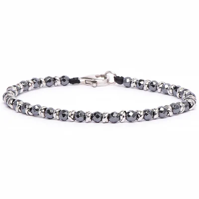 Dandy Street - vendita online - bracciali uomo di tendeza - bracciale stampa argento 925 - filo braided - chiusura moschettone - pietre ematite - Grei