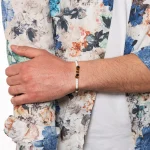 Dandy Street – vendita online – bracciali uomo di tendeza – perline vetro bianco pietre occhio di tigre – Naxos