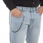 Dandy Street – shop online – accessori uomo – catena per jeans da uomo – pietre naturali ematite onice – perle zigrinate placcate argento – pendaglio con monetina – Marav
