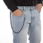 Dandy Street – shop online – accessori uomo – catena per jeans e pantaloni da uomo – pietre naturali ematite occhio di tigre pietra lavica – pendaglio con monetina – Yuque