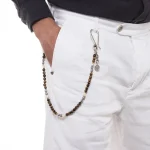 Dandy Street – shop online – accessori uomo – portachiavi catena per pantaloni da uomo – pietre naturali ematite occhio di tigre pietra lavica – pendaglio con monetina – Oeste