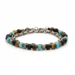 Dandy Street – shop online bracciali uomo di tendenza – bracciale doppio giro – bracciale uomo con catena – bracciale pietre naturali onice occhio di tigre pirite aulite – Travos