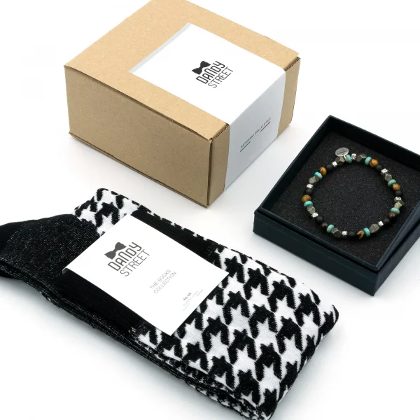 Dandy Street - shop online - accessori uomo - bracciali pietre naturali - bracciali uomo argento - calzini eleganti uomo - calzini caldo cotone - Regalo originale ed elegante da uomo - Gift Set #11