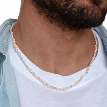 Dandy Street - shop online - collane uomo con pietre naturali - Collana elegante con perle di fiume - Blancos