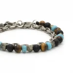 Dandy Street - shop online bracciali uomo di tendenza - bracciale doppio giro - bracciale uomo con catena - bracciale pietre naturali onice occhio di tigre pirite aulite - Travos