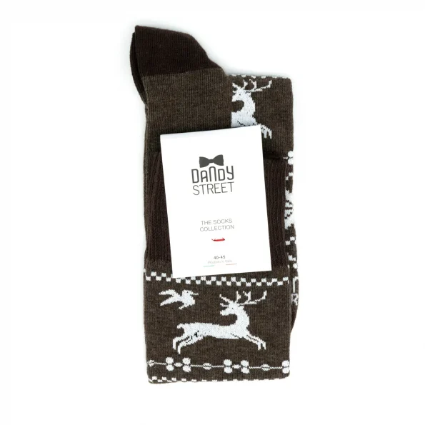 Dandy Street - shop online - accessori uomo calzini uomo cotone - calzini da uomo con renne e fiocchi marrone